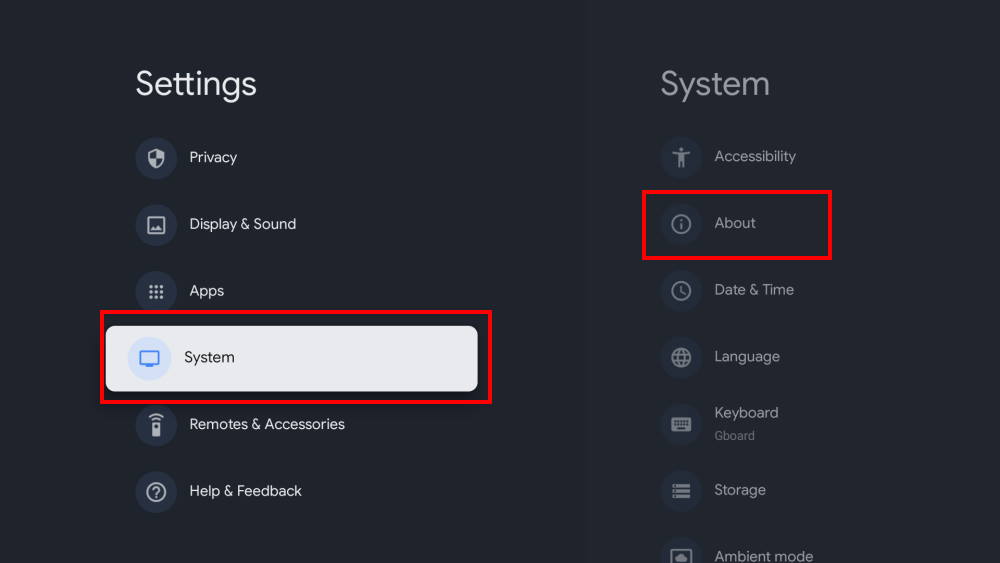 enable developer options in Chromecast with Google TV: settings menu