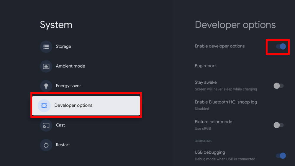 enable developer options in Chromecast with Google TV