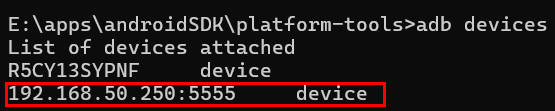 ADB command to list connected devices